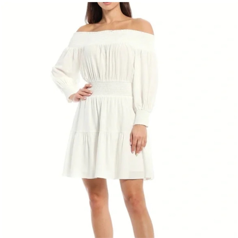NWT Gianni Bini Ella Long Sleeve Off-the-Shoulder Tiered Hem Dress, Size L